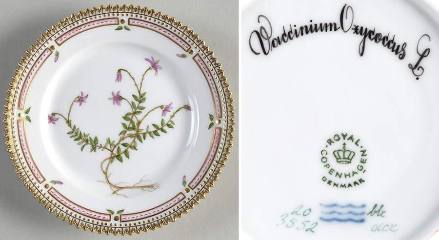 Flora Danica (1961 To Current) Bread & Butter Plate-Vaccinium Oxycoccus L. by Royal Copenhagen-1