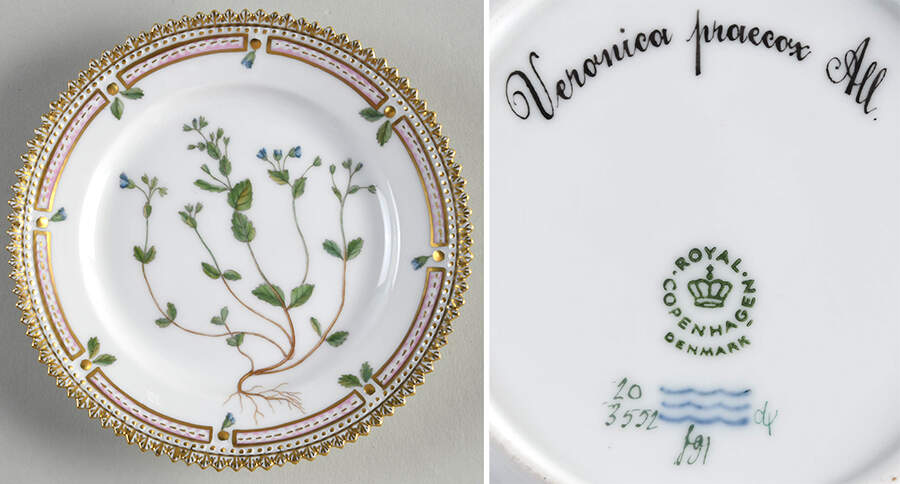Flora Danica (1961 To Current) Bread & Butter Plate-Veranica praccox All. by Royal Copenhagen-1