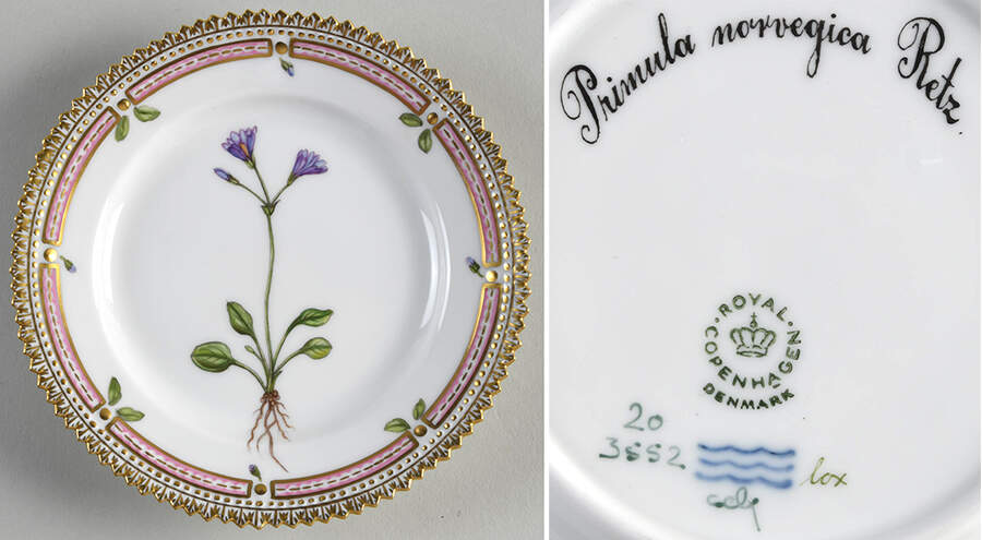 Flora Danica (1961 To Current) Bread & Butter Plate-Primula norvegica Retz. by Royal Copenhagen-1