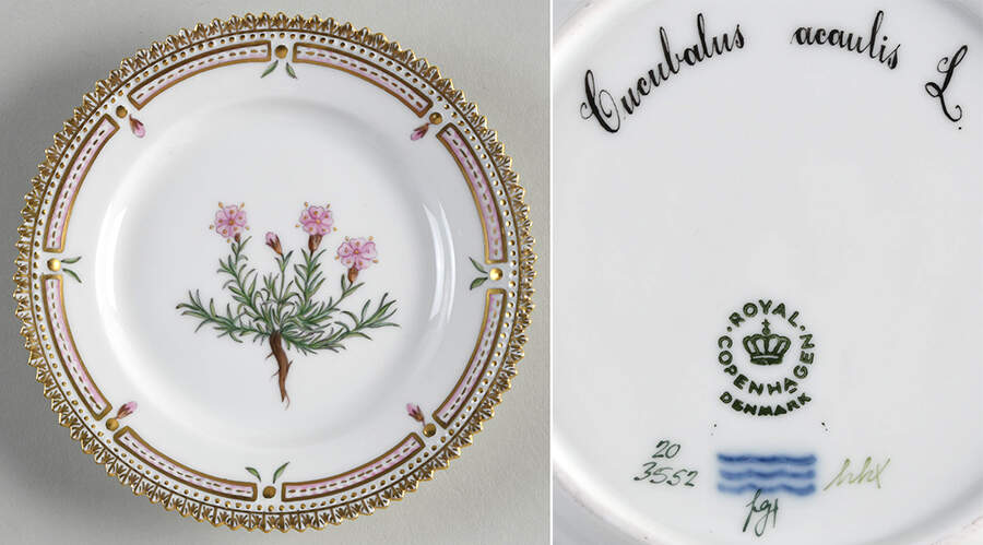 Flora Danica (1961 To Current) Bread & Butter Plate-Cucubalus acaulis L. by Royal Copenhagen-1