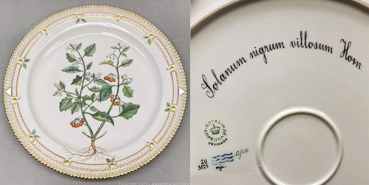 Flora Danica (1961 To Current) 14" Round Platter-Solanum nigrum villosum Horn by Royal Copenhagen-1