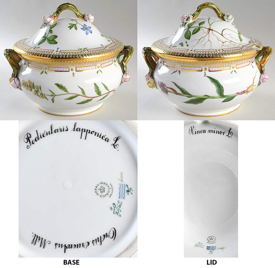 Flora Danica (1961 To Current) 3 Qt Tureen & Lid-Orchis cruentus, Pedicularis lap by Royal Copenhagen-1