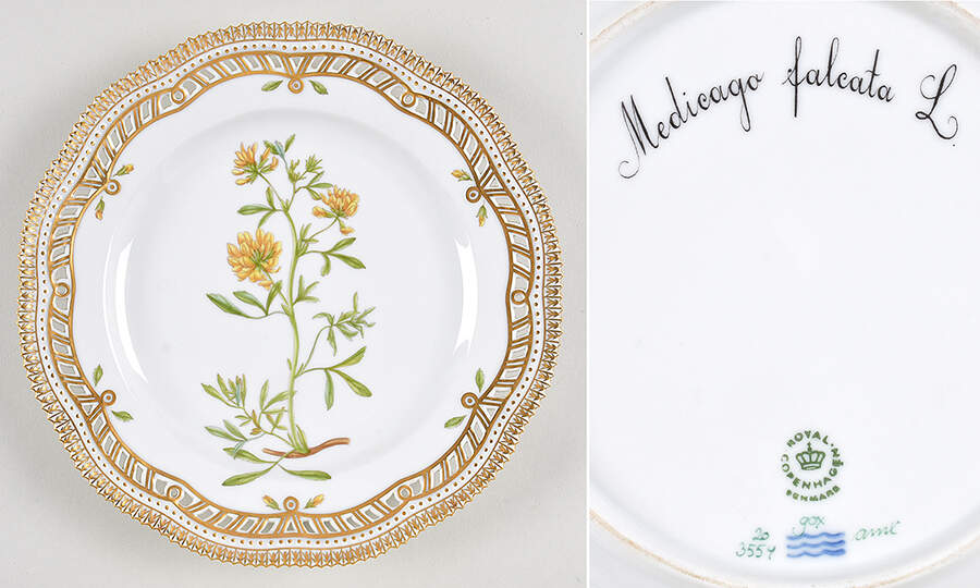 Flora Danica (1961 To Current) 9" Pierced Luncheon Plate/Fruit Std-Medicago falca by Royal Copenhagen-1