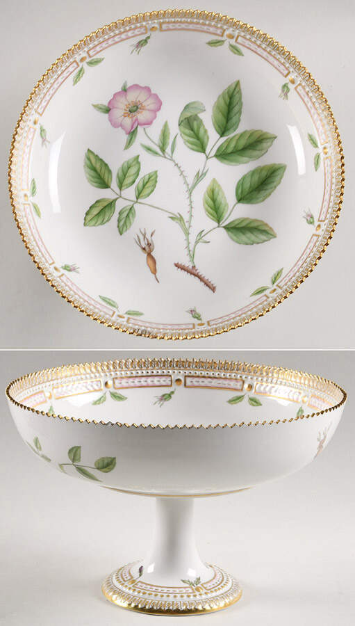 Flora Danica (1961 To Current) Round High Foot Cake Plate-Rosa corelica Fr. by Royal Copenhagen-1
