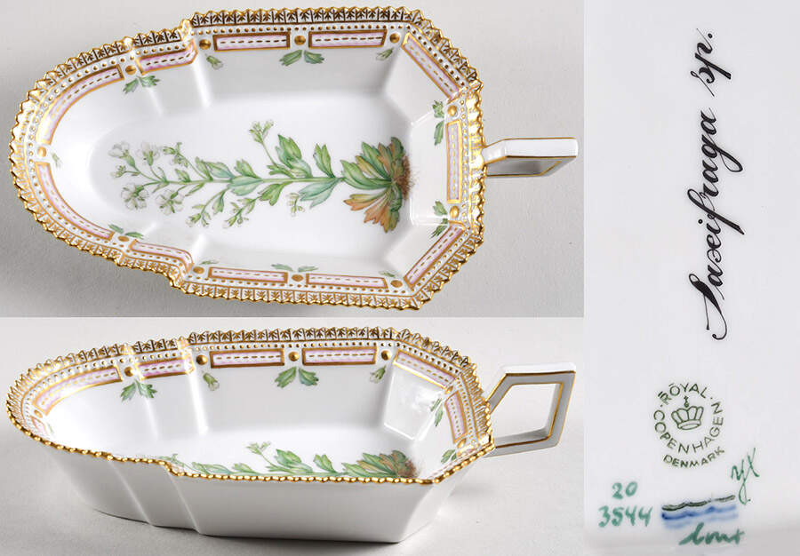 Flora Danica (1961 To Current) 8" Pickle/Accent Dish-Saxifraga sp. by Royal Copenhagen-1