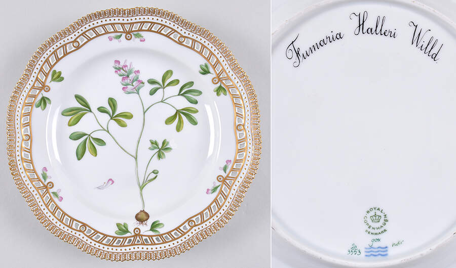 Flora Danica (1961 To Current) 10" Pierced Dinner Plate/Fruit Std-Fumaria Halleri by Royal Copenhagen-1