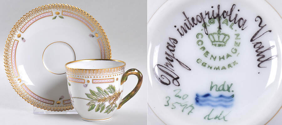 Flora Danica (1961 To Current) Flat Cup & Saucer Set-Dryas integriolia Vahl. by Royal Copenhagen-1