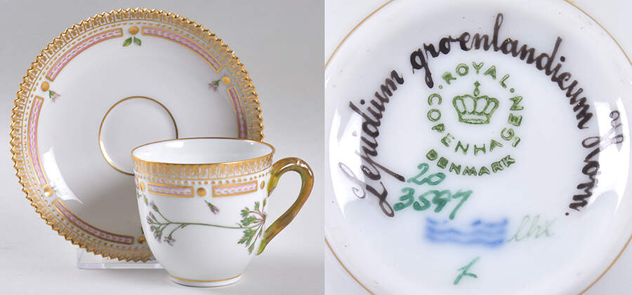 Flora Danica (1961 To Current) Flat Cup & Saucer Set-Lepidium Groenlandieum Horn by Royal Copenhagen-1