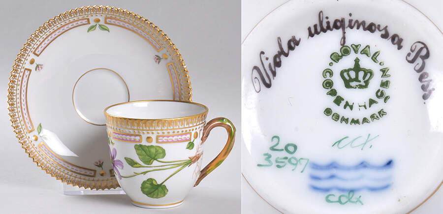 Flora Danica (1961 To Current) Flat Cup & Saucer Set-Viola uliginosa Bess by Royal Copenhagen-1