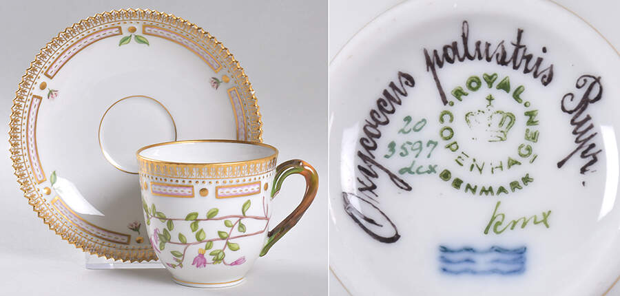 Flora Danica (1961 To Current) Flat Cup & Saucer Set-Oxycoccus palustris Rupr by Royal Copenhagen-1