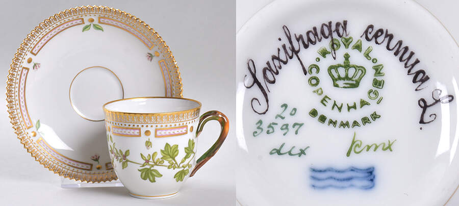 Flora Danica (1961 To Current) Flat Cup & Saucer Set-Saxifraga cernua L. by Royal Copenhagen-1