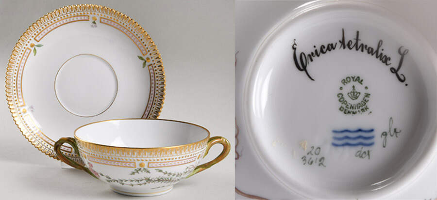 Flora Danica (1961 To Current) Flat Cream Soup & Saucer Set-Erica tetralix L by Royal Copenhagen-1