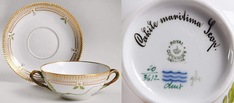 Flora Danica (1961 To Current) Flat Cream Soup & Saucer-Cakite maritima Leop by Royal Copenhagen-1