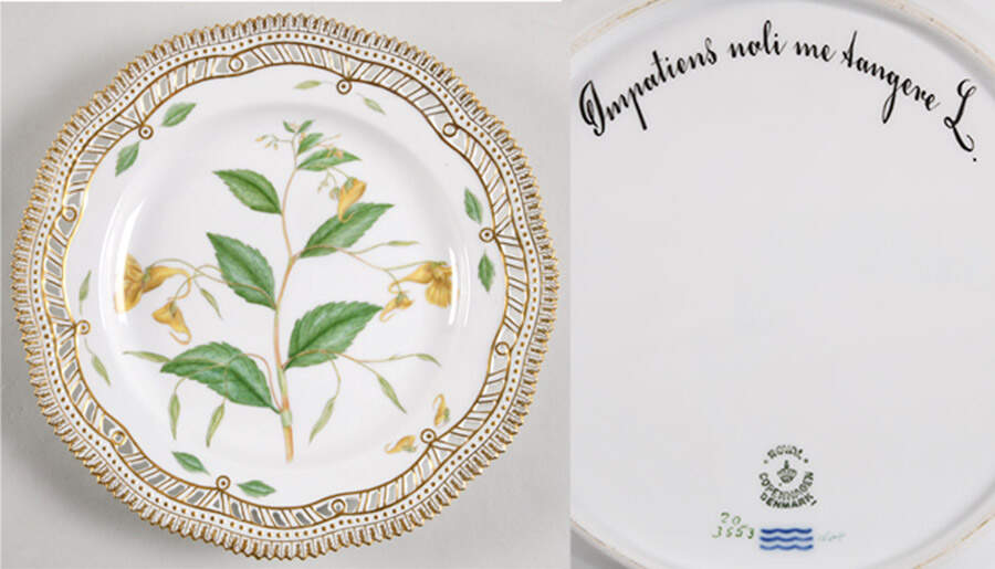 Flora Danica (1961 To Current) 10" Pierced Dinner Plate/Fruit Std-Impatiens noli me Tangere L. by Royal Copenhagen-1