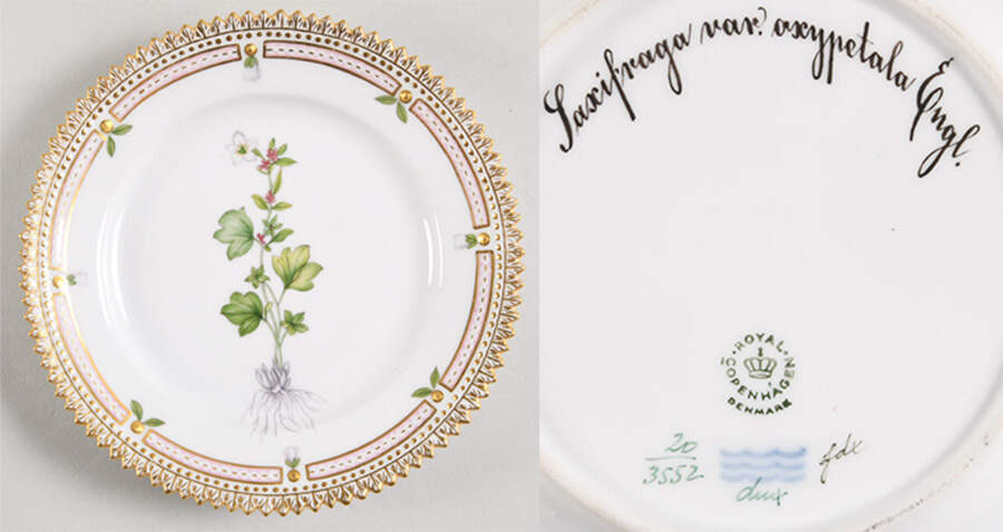 Flora Danica (1961 To Current) Bread & Butter Plate-Saxifraga var Oxypetala engl. by Royal Copenhagen-1