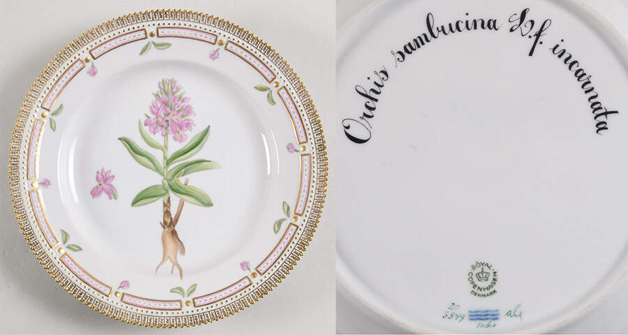Flora Danica (1961 To Current) Dinner Plate-Orchis sambucina L f incarnata by Royal Copenhagen-1