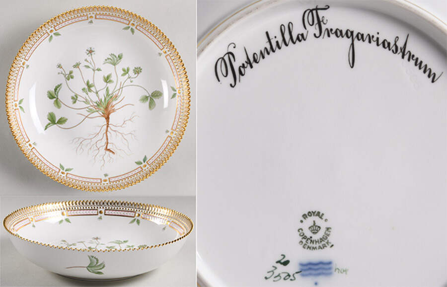 Flora Danica (1961 To Current) 10" Salad Serving Bowl-Potentilla Fragariastrum by Royal Copenhagen-1