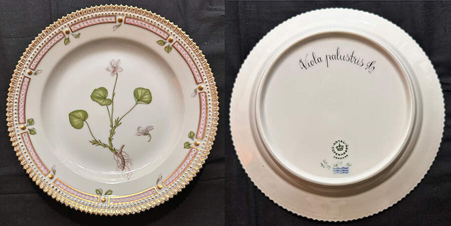 Flora Danica (1961 To Current) Dinner Plate-Viola palustris L. by Royal Copenhagen-1