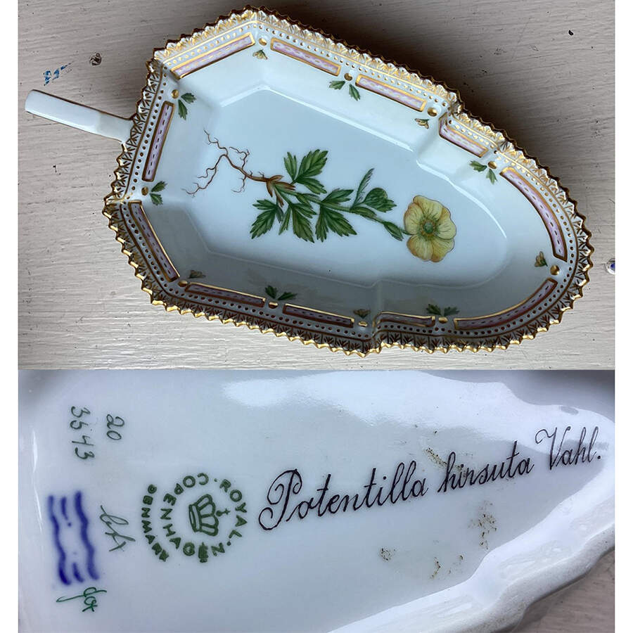 Flora Danica (1961 To Current) 7" Pickle/Accent Dish-Potentilla hirsuta Vahl. by Royal Copenhagen-1
