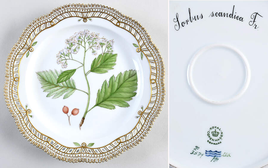 Flora Danica (1961 To Current) 11" Round Pierced Platter-Sorbus scandica Fr by Royal Copenhagen-1