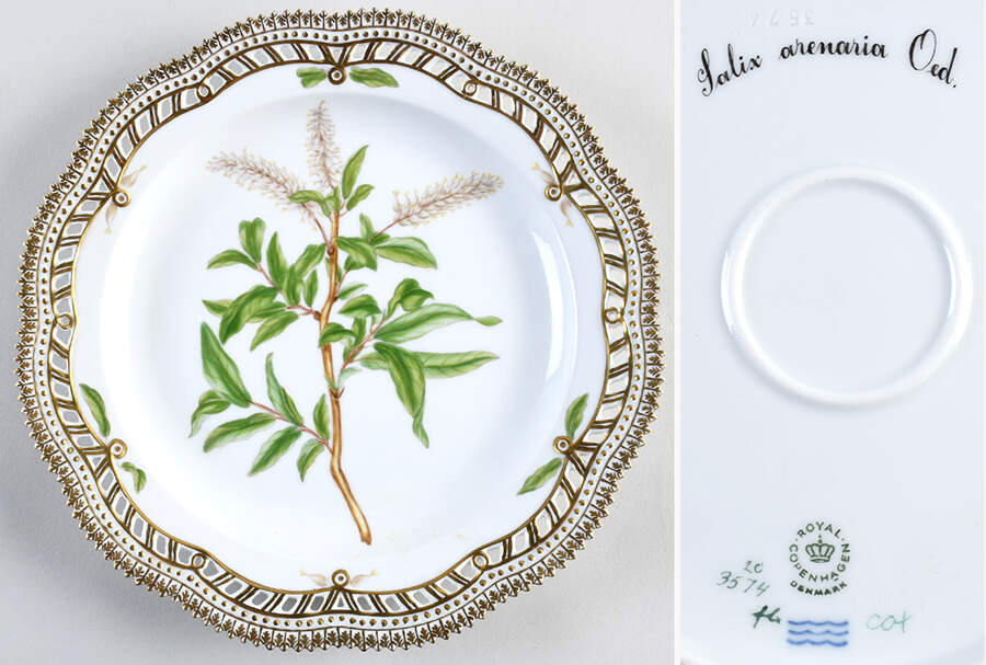 Flora Danica (1961 To Current) 11" Round Pierced Platter-Salix arenaria Oed by Royal Copenhagen-1