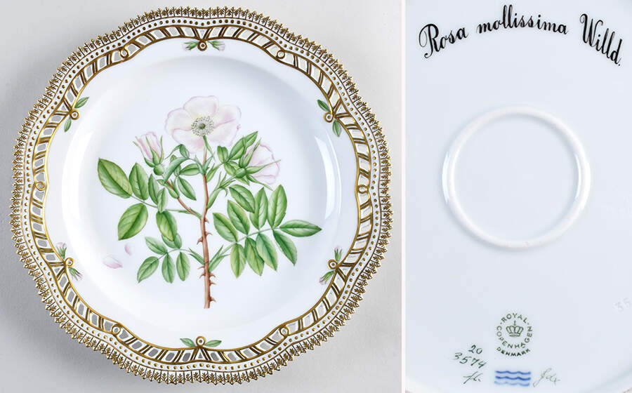 Flora Danica (1961 To Current) 11" Round Pierced Platter-Rosa mollissima Willed by Royal Copenhagen-1