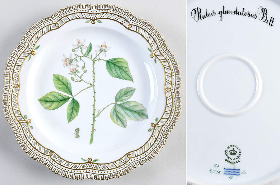 Flora Danica (1961 To Current) 11" Round Pierced Platter-Rubus glandule sus Bell by Royal Copenhagen-1