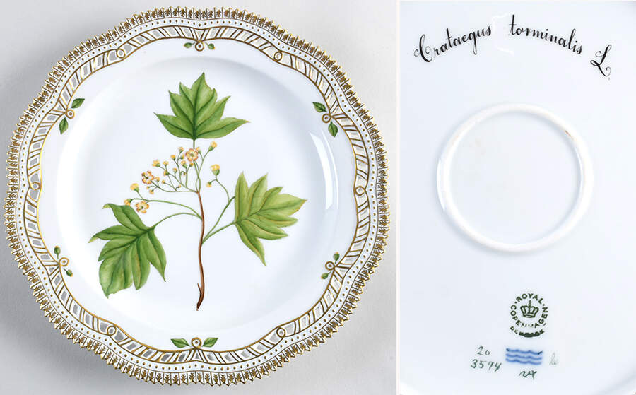 Flora Danica (1961 To Current) 11" Round Pierced Platter-Crataegus torminalis L. by Royal Copenhagen-1