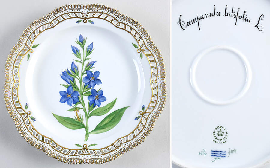 Flora Danica (1961 To Current) 11" Round Pierced Platter-Campanula latifolia L. by Royal Copenhagen-1