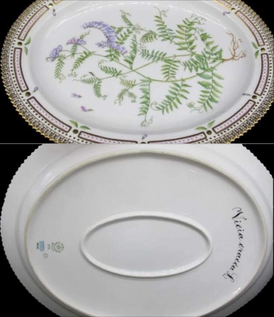 Flora Danica (1961 To Current) 14" Oval Serving Platter-Vicia Cracca L. by Royal Copenhagen-1