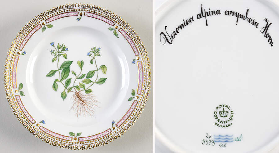 Flora Danica (1961 To Current) Salad Plate-Veronica alpina corymbosa Horn by Royal Copenhagen-1