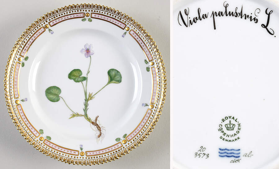 Flora Danica (1961 To Current) Salad Plate-Viola palustris L. by Royal Copenhagen-1