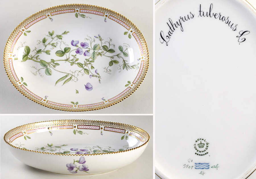 Flora Danica (1961 To Current) 10" Oval Salad Serving Bowl-Lathyrus Tuberosus L by Royal Copenhagen-1