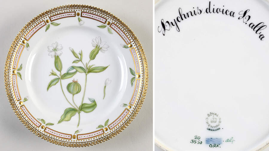 Flora Danica (1961 To Current) Luncheon Plate-Lychnis dioica L alba by Royal Copenhagen-1