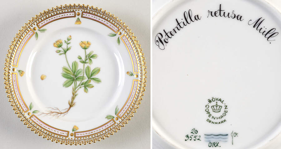 Flora Danica (1961 To Current) Bread & Butter Plate-Potentilla retusa Miill by Royal Copenhagen-1