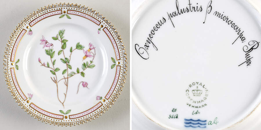Flora Danica (1961 To Current) Bread & Butter Plate-Oxycoccus palustris B microcarpa Rupr. by Royal Copenhagen-1