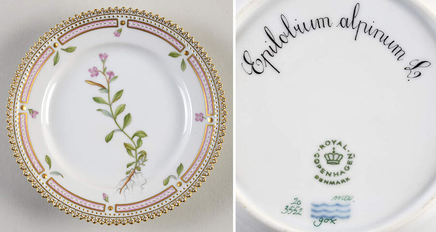 Flora Danica (1961 To Current) Bread & Butter Plate-Epilobium alpinum L. by Royal Copenhagen-1