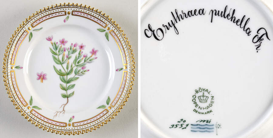 Flora Danica (1961 To Current) Bread & Butter Plate-Erythraea pulchella Fr. by Royal Copenhagen-1