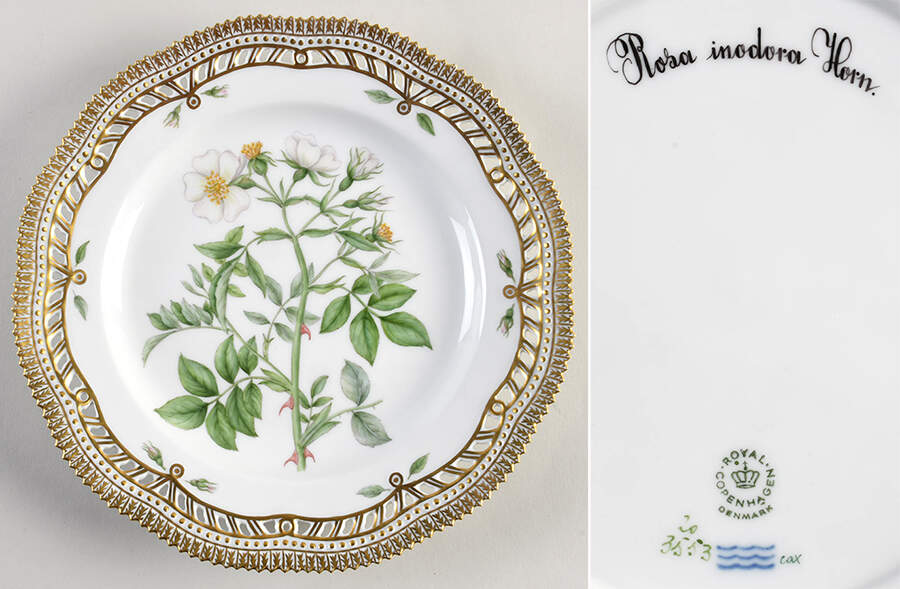 Flora Danica (1961 To Current) 10" Pierced Dinner Plate/Fruit Std - Rosa inodora Horn. by Royal Copenhagen-1