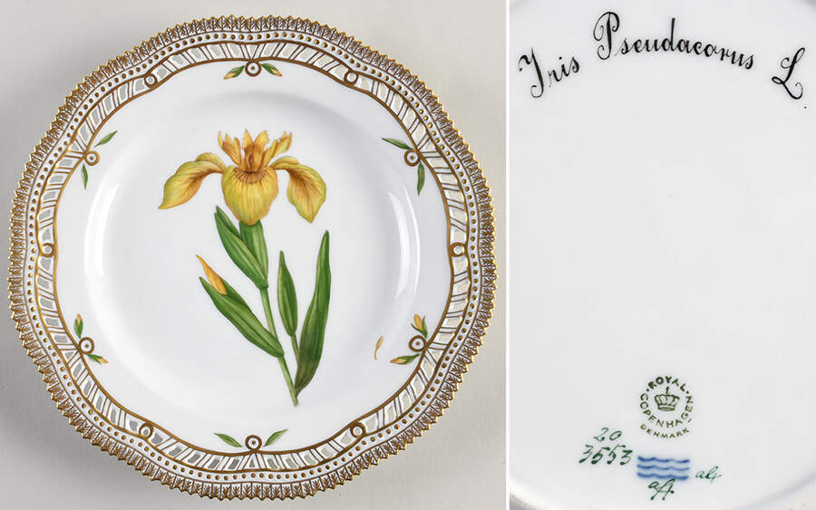 Flora Danica (1961 To Current) 10" Pierced Dinner Plate/Fruit Std-Iris Pseudacorus L. by Royal Copenhagen-1