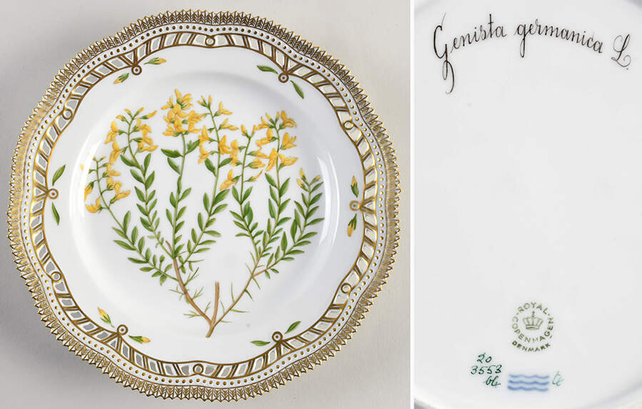 Flora Danica (1961 To Current) 10" Pierced Dinner Plate/Fruit Std - Genista germanica L. by Royal Copenhagen-1