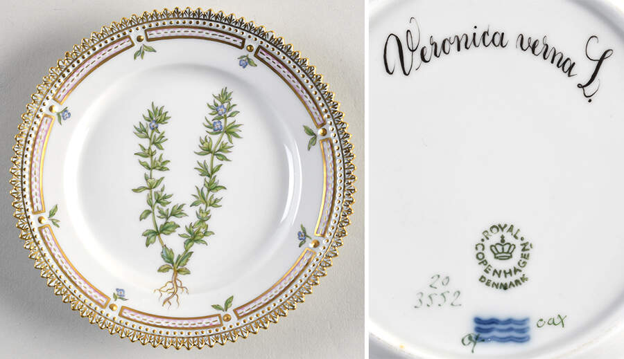 Flora Danica (1961 To Current) Bread & Butter Plate-Veronica verna L. by Royal Copenhagen-1
