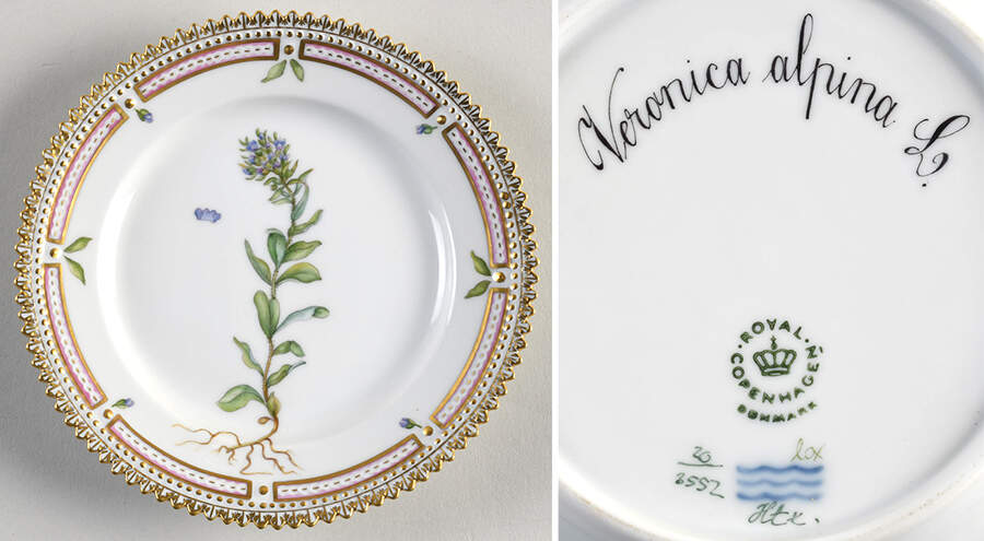 Flora Danica (1961 To Current) Bread & Butter Plate-Veronica alpna L. by Royal Copenhagen-1