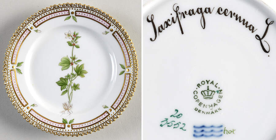 Flora Danica (1961 To Current) Bread & Butter Plate-Saxifraga cernna L. by Royal Copenhagen-1