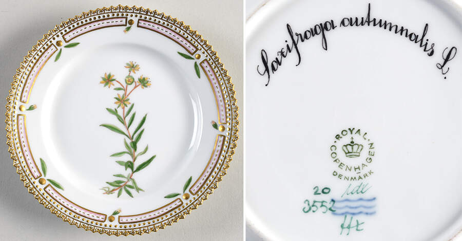 Flora Danica (1961 To Current) Bread & Butter Plate-Saxifraga cernua L. by Royal Copenhagen-1