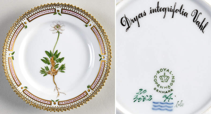 Flora Danica (1961 To Current) Bread & Butter Plate-Dryas integrifolia Vahl by Royal Copenhagen-1