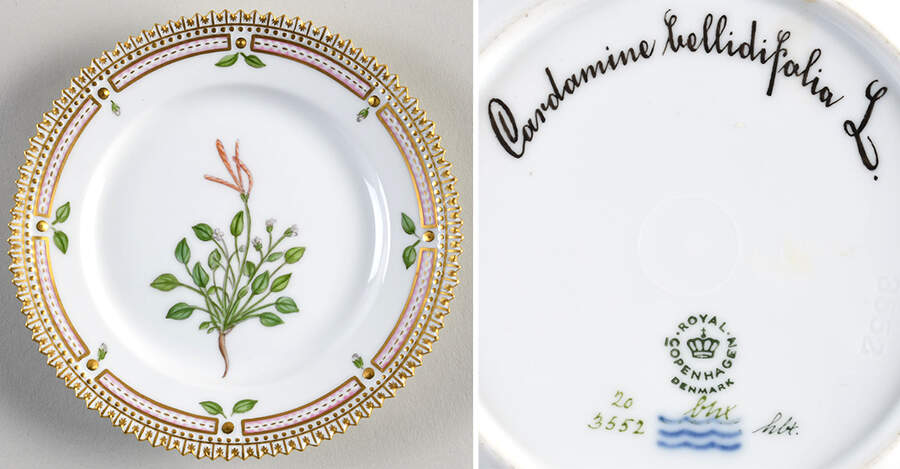 Flora Danica (1961 To Current) Bread & Butter Plate-Cardamine bellidifolia L. by Royal Copenhagen-1