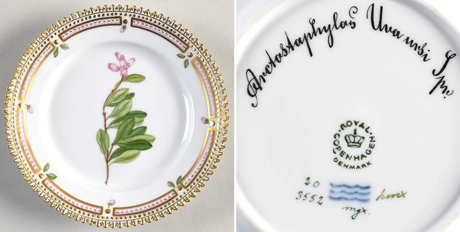 Flora Danica (1961 To Current) Bread & Butter Plate-Arctostaphylos Uva ursi Lpr by Royal Copenhagen-1
