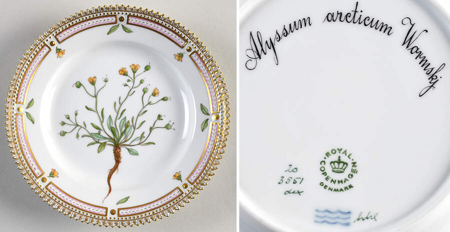 Flora Danica (1961 To Current) Dessert/Pie Plate-Alyssum arcticum Wormskj by Royal Copenhagen-1