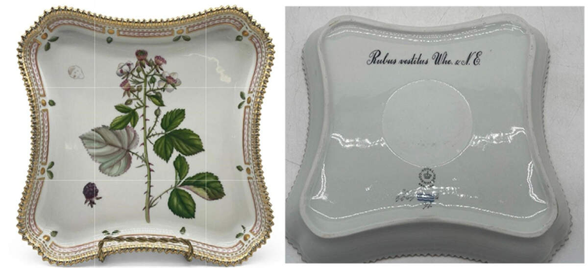 Flora Danica (1961 To Current) 9" Square Tray-Rubus vestitus Whe. N.E. by Royal Copenhagen-1